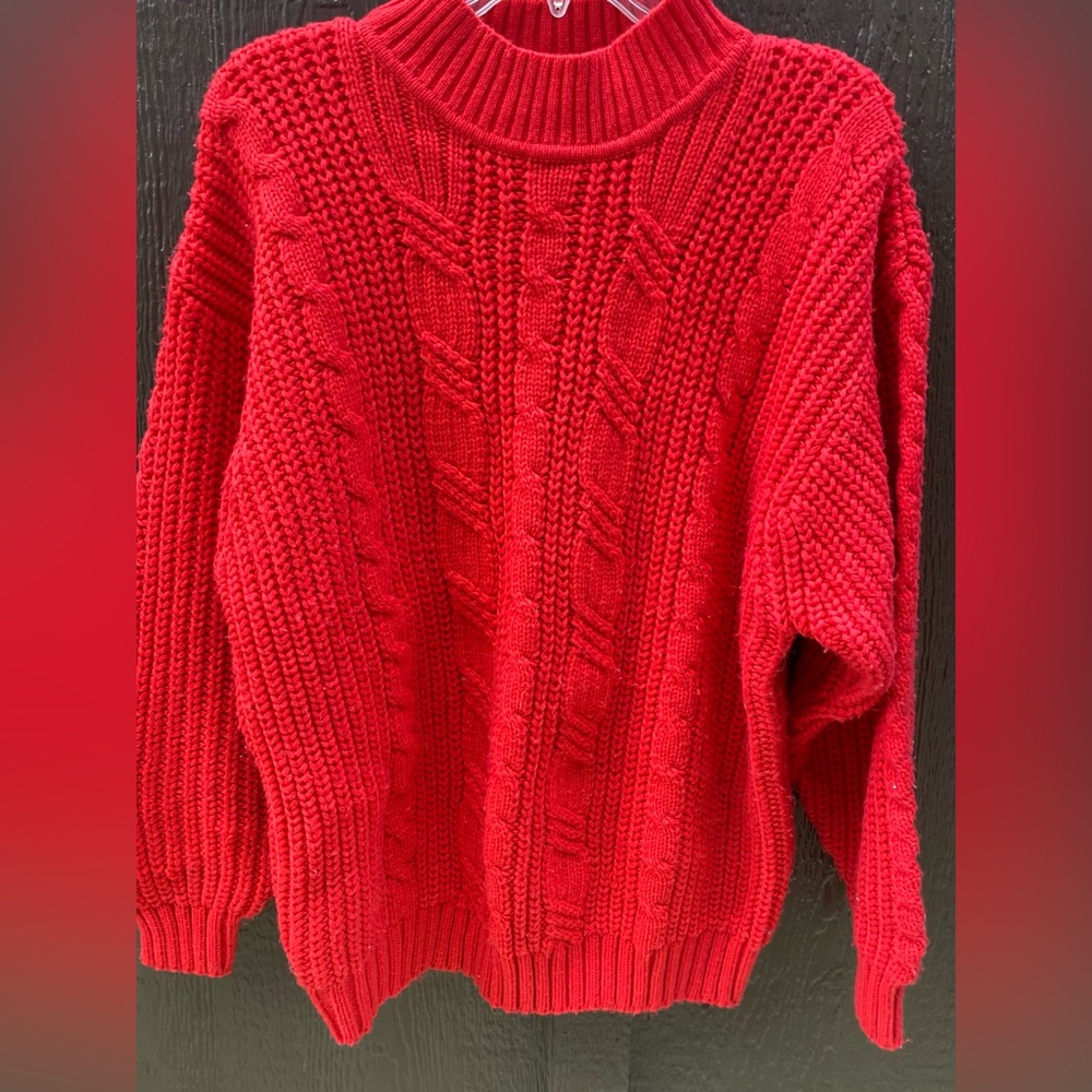 Vintage ellemenno Vibrant Red Cable Knit Sweater women’s L